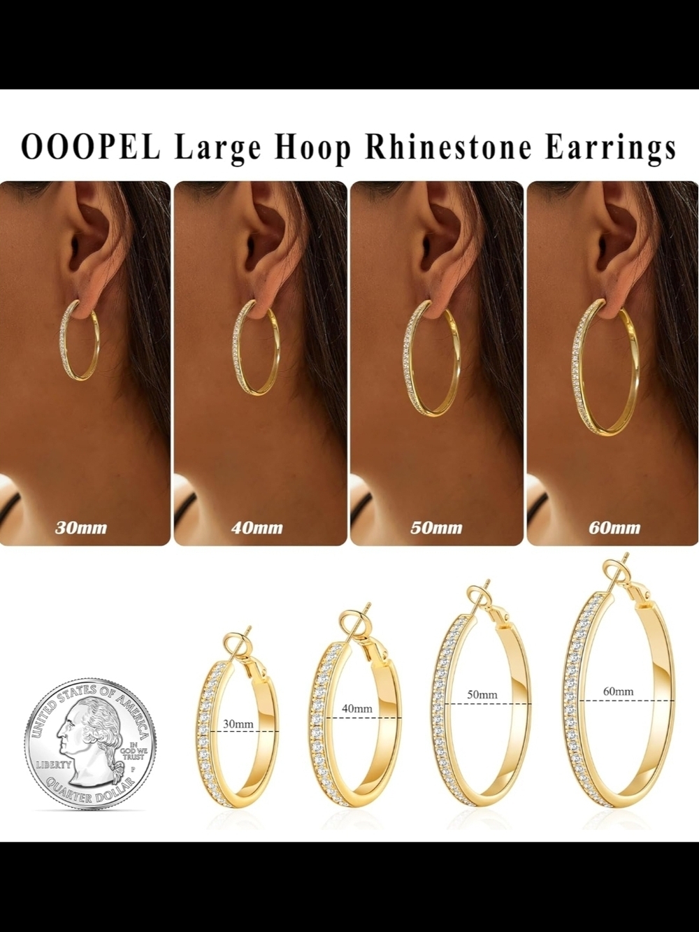Gold Rhinestone Large Hoop Earrings